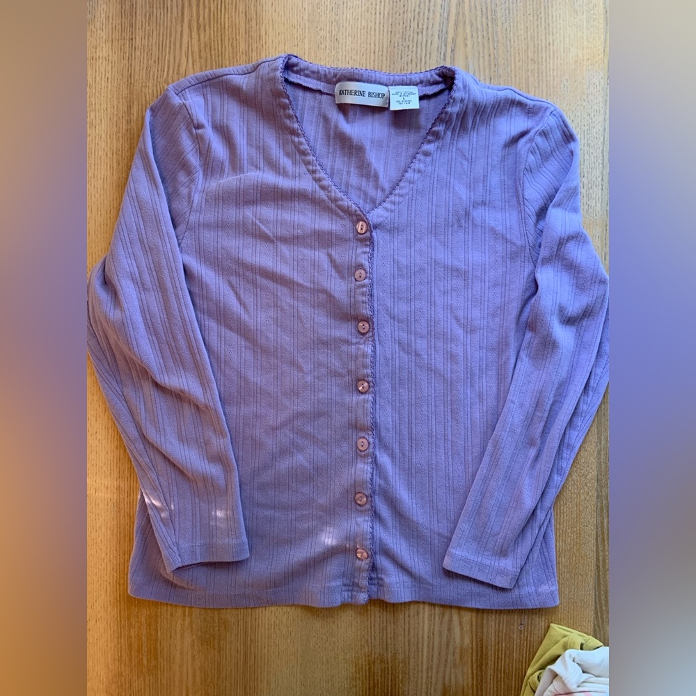 Vintage 90’s Pointelle Button Up Cotton Top - Lilac